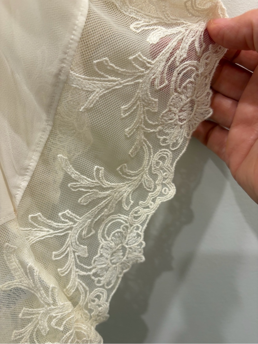 Express Cream Sheer Embroidered Lace-Hem Blouse - Picture 5 of 10